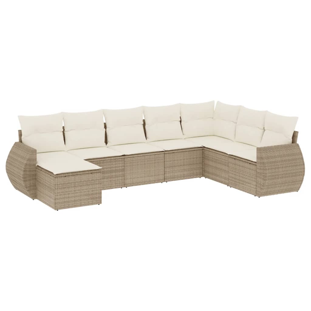 8-delige Loungeset met kussens poly rattan beige