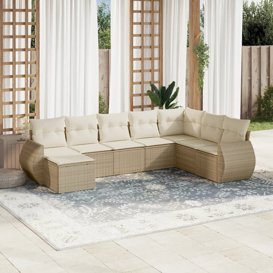 8-delige Loungeset met kussens poly rattan beige