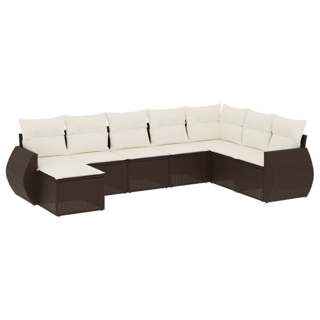 8-delige Loungeset met kussens poly rattan bruin