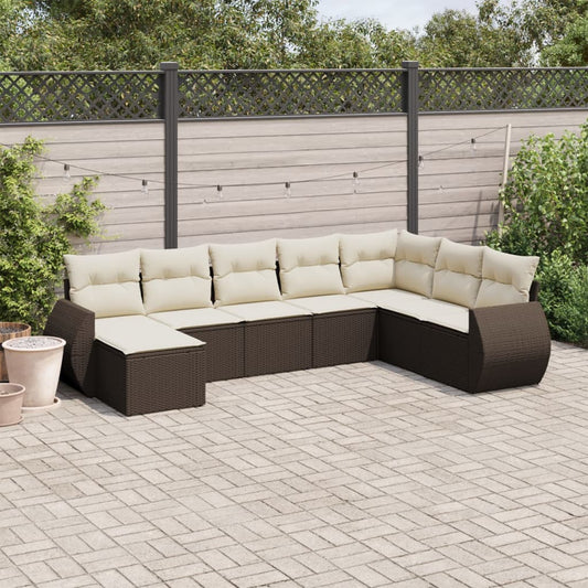 8-delige Loungeset met kussens poly rattan bruin