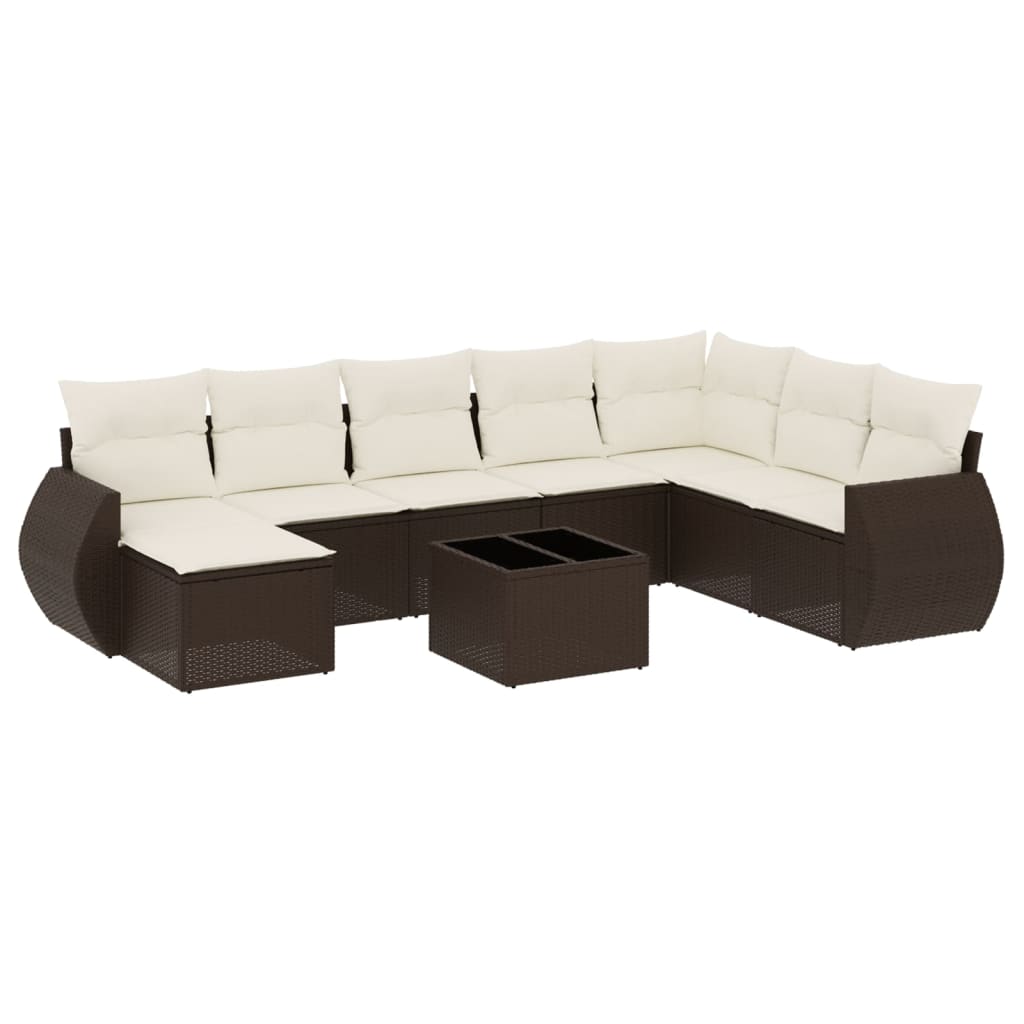 9-delige Loungeset met kussens poly rattan bruin