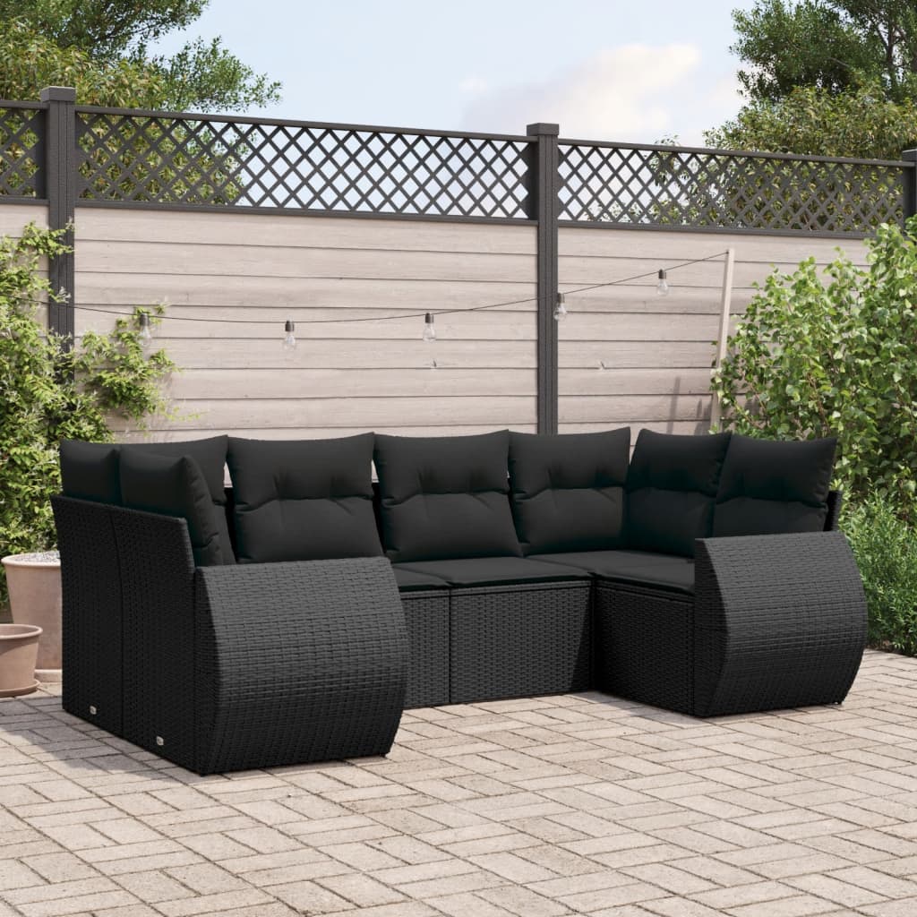 6-delige Loungeset met kussens poly rattan zwart Tuinsets | Creëer jouw Trendy Thuis | Gratis bezorgd & Retour | Trendy.nl