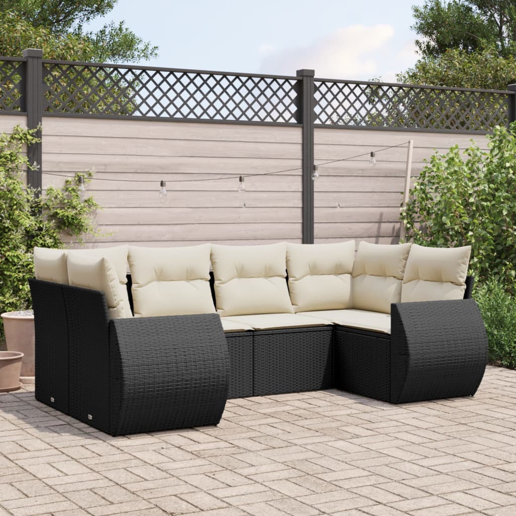 6-delige Loungeset met kussens poly rattan zwart Tuinsets | Creëer jouw Trendy Thuis | Gratis bezorgd & Retour | Trendy.nl