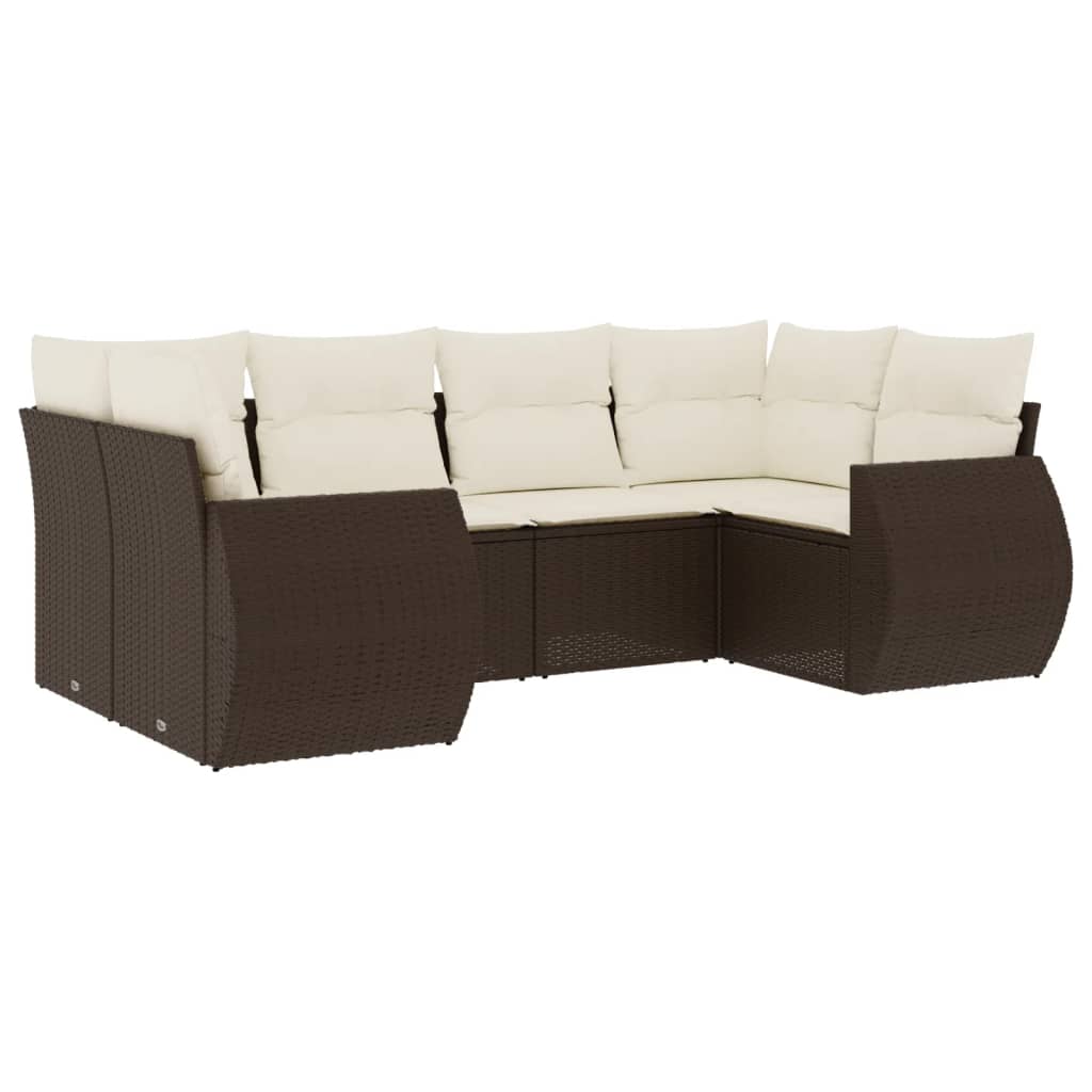 6-delige Loungeset met kussens poly rattan bruin