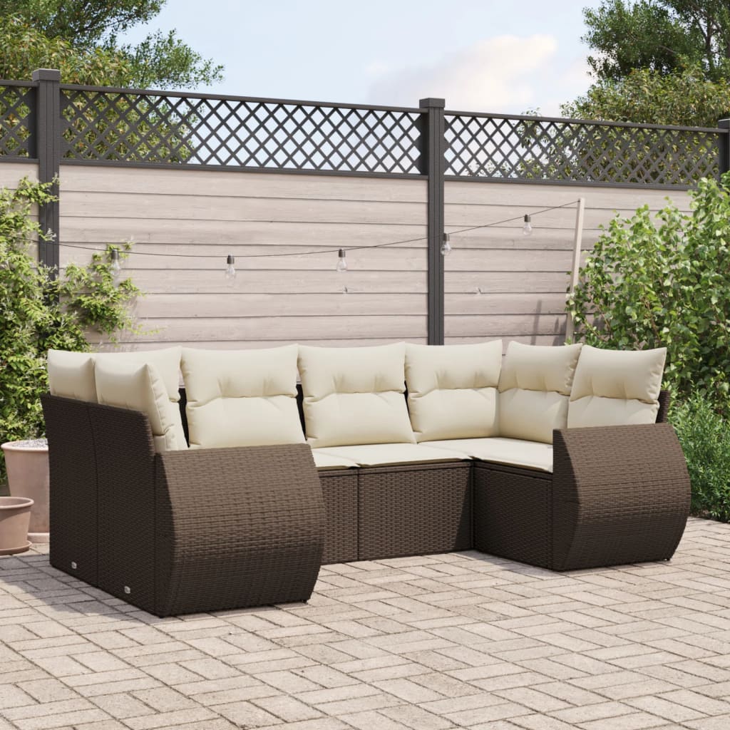 6-delige Loungeset met kussens poly rattan bruin