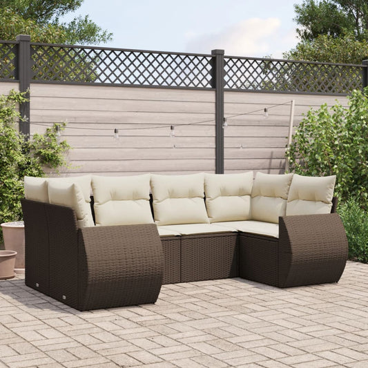 6-delige Loungeset met kussens poly rattan bruin