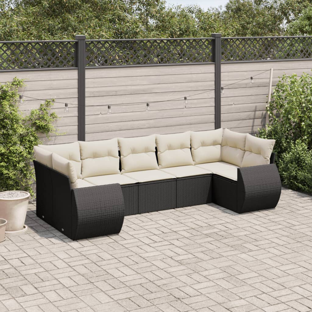 7-delige Loungeset met kussens poly rattan zwart Tuinsets | Creëer jouw Trendy Thuis | Gratis bezorgd & Retour | Trendy.nl