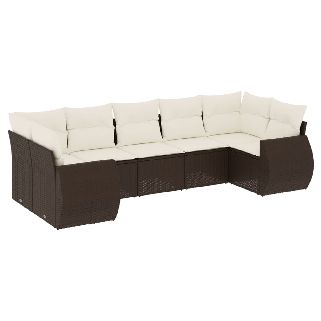 7-delige Loungeset met kussens poly rattan bruin