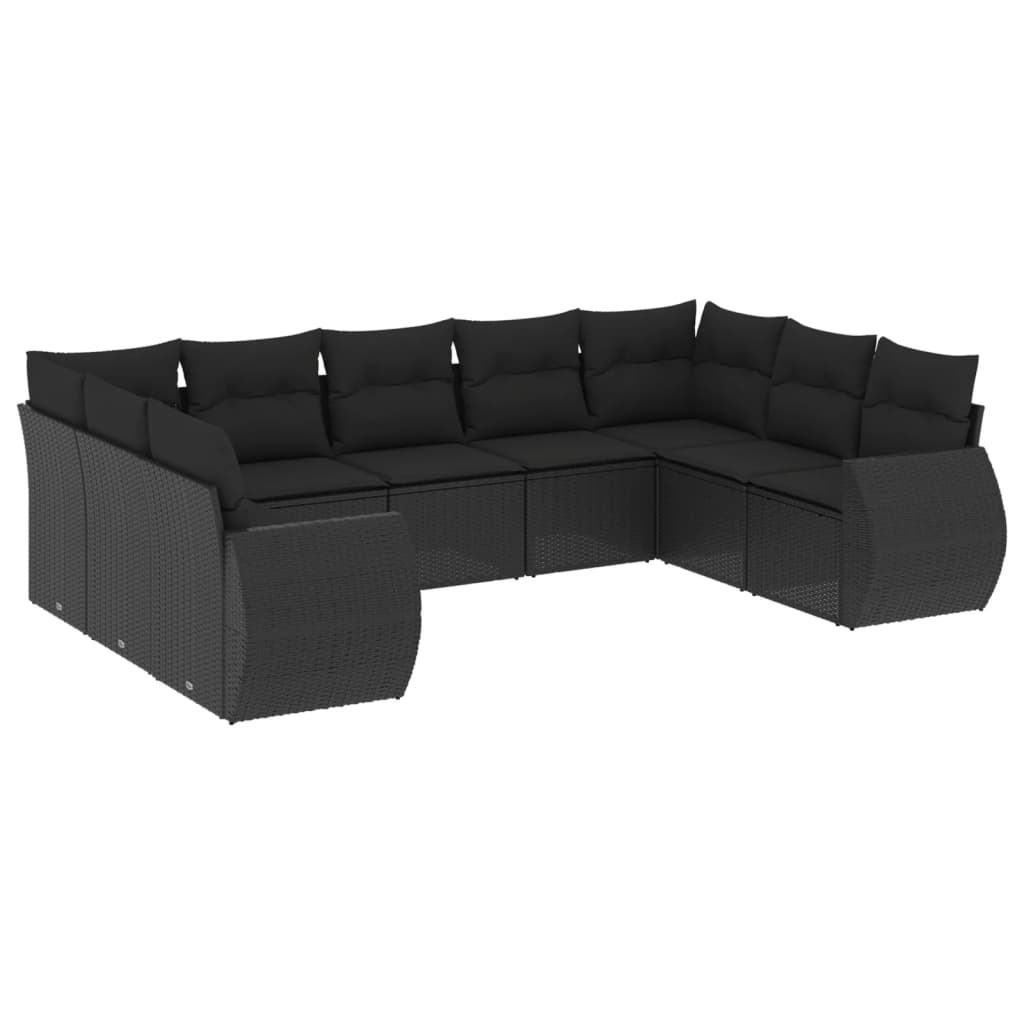 9-delige Loungeset met kussens poly rattan zwart Tuinsets | Creëer jouw Trendy Thuis | Gratis bezorgd & Retour | Trendy.nl