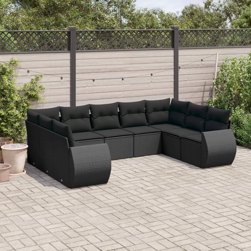 9-delige Loungeset met kussens poly rattan zwart Tuinsets | Creëer jouw Trendy Thuis | Gratis bezorgd & Retour | Trendy.nl