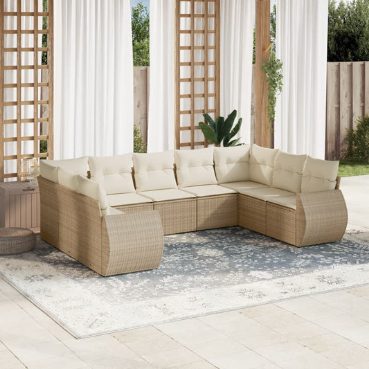 9-delige Loungeset met kussens poly rattan beige