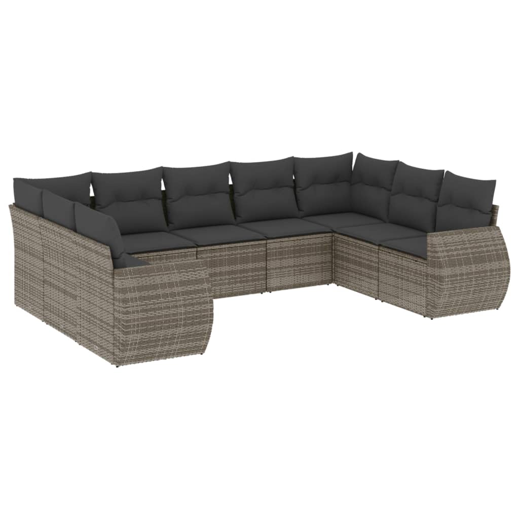 9-delige Loungeset met kussens poly rattan grijs Tuinsets | Creëer jouw Trendy Thuis | Gratis bezorgd & Retour | Trendy.nl