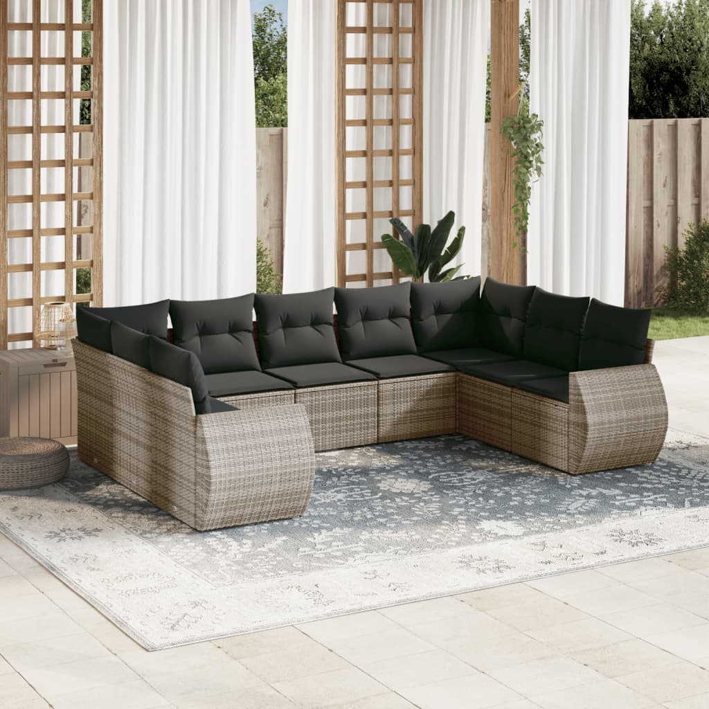 9-delige Loungeset met kussens poly rattan grijs Tuinsets | Creëer jouw Trendy Thuis | Gratis bezorgd & Retour | Trendy.nl