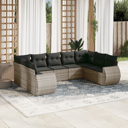 9-delige Loungeset met kussens poly rattan grijs Tuinsets | Creëer jouw Trendy Thuis | Gratis bezorgd & Retour | Trendy.nl