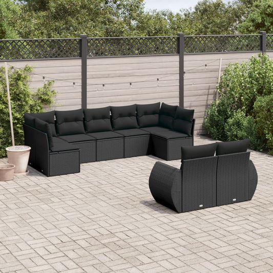 9-delige Loungeset met kussens poly rattan zwart Tuinsets | Creëer jouw Trendy Thuis | Gratis bezorgd & Retour | Trendy.nl