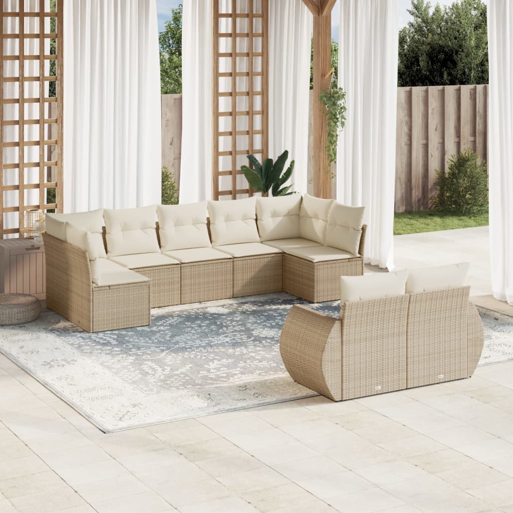 9-delige Loungeset met kussens poly rattan beige