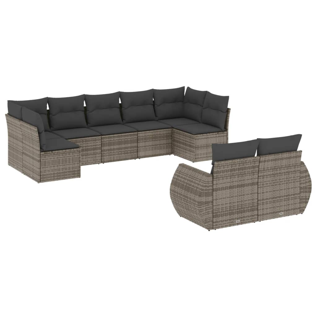 9-delige Loungeset met kussens poly rattan grijs Tuinsets | Creëer jouw Trendy Thuis | Gratis bezorgd & Retour | Trendy.nl