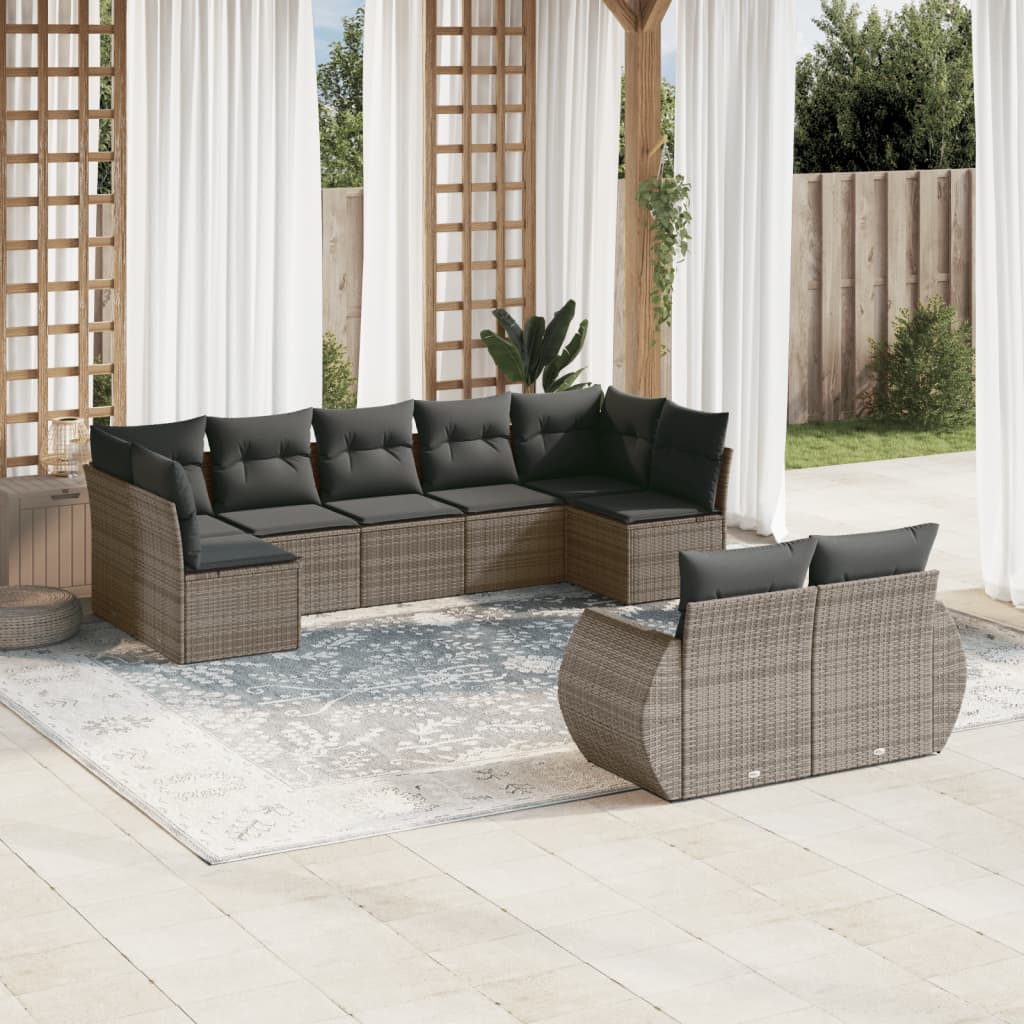 9-delige Loungeset met kussens poly rattan grijs Tuinsets | Creëer jouw Trendy Thuis | Gratis bezorgd & Retour | Trendy.nl