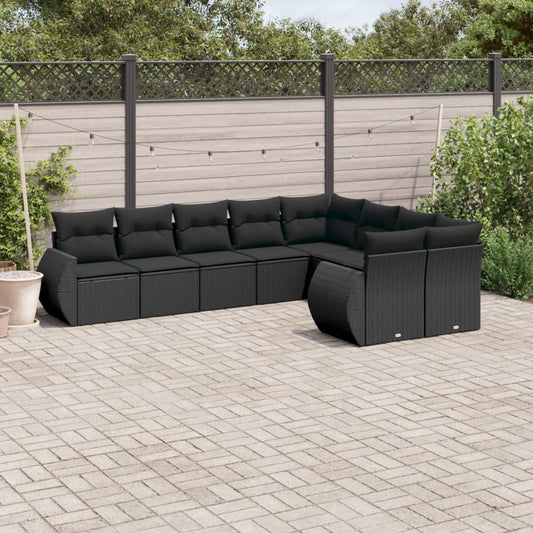 9-delige Loungeset met kussens poly rattan zwart Tuinsets | Creëer jouw Trendy Thuis | Gratis bezorgd & Retour | Trendy.nl