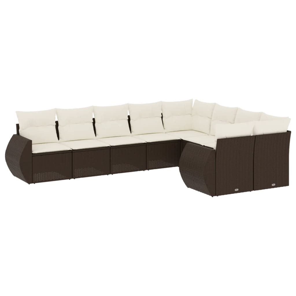 9-delige Loungeset met kussens poly rattan bruin