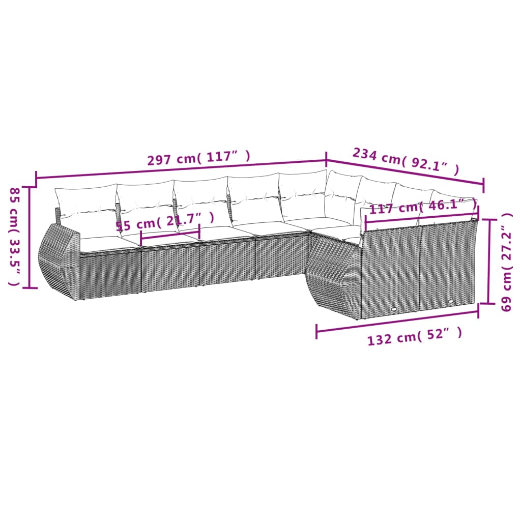 9-delige Loungeset met kussens poly rattan bruin