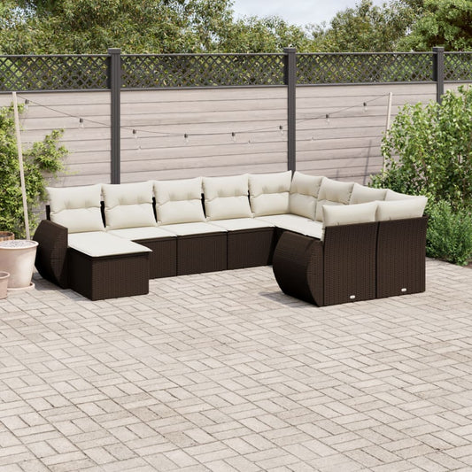 10-delige Loungeset met kussens poly rattan bruin