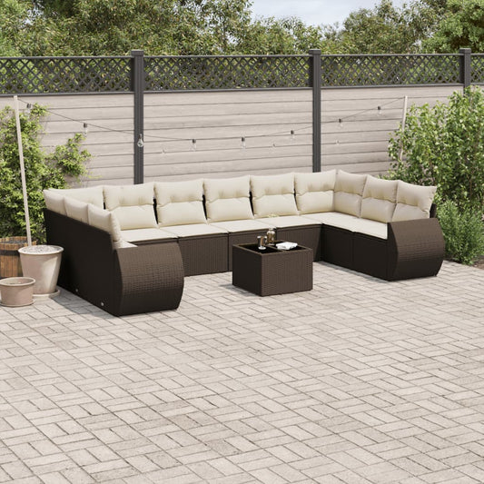 11-delige Loungeset met kussens poly rattan bruin