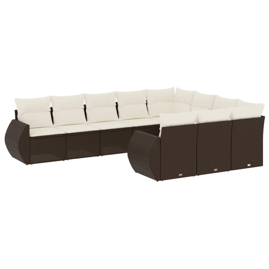 10-delige Loungeset met kussens poly rattan bruin