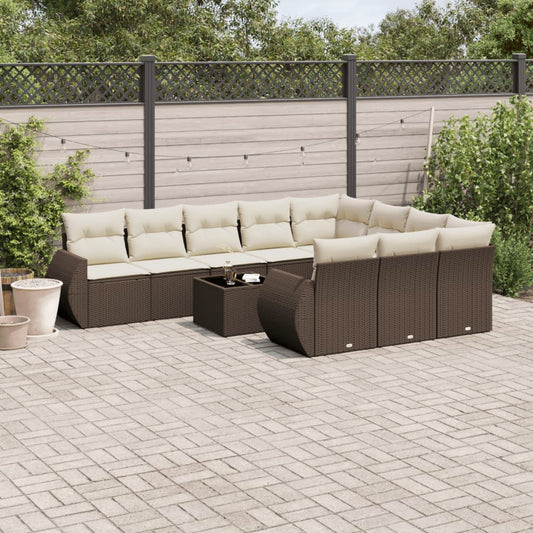 11-delige Loungeset met kussens poly rattan bruin