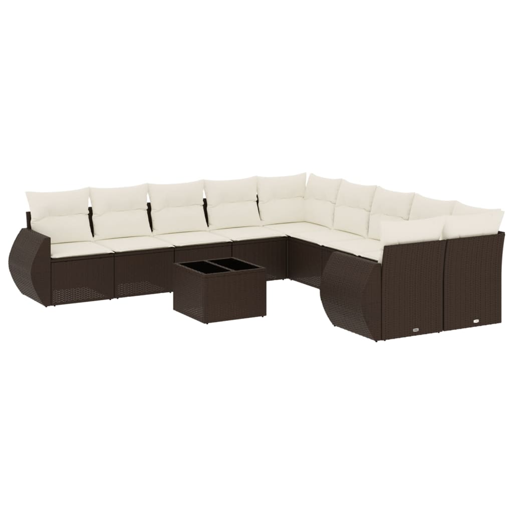 11-delige Loungeset met kussens poly rattan bruin