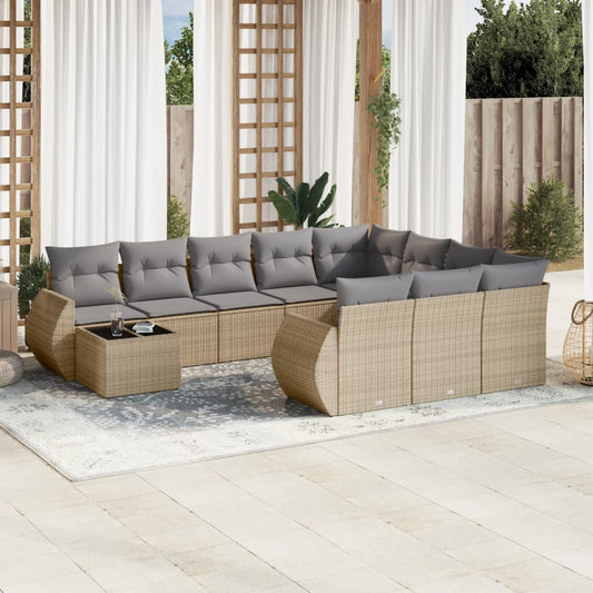 11-delige Tuinset met kussens poly rattan beige