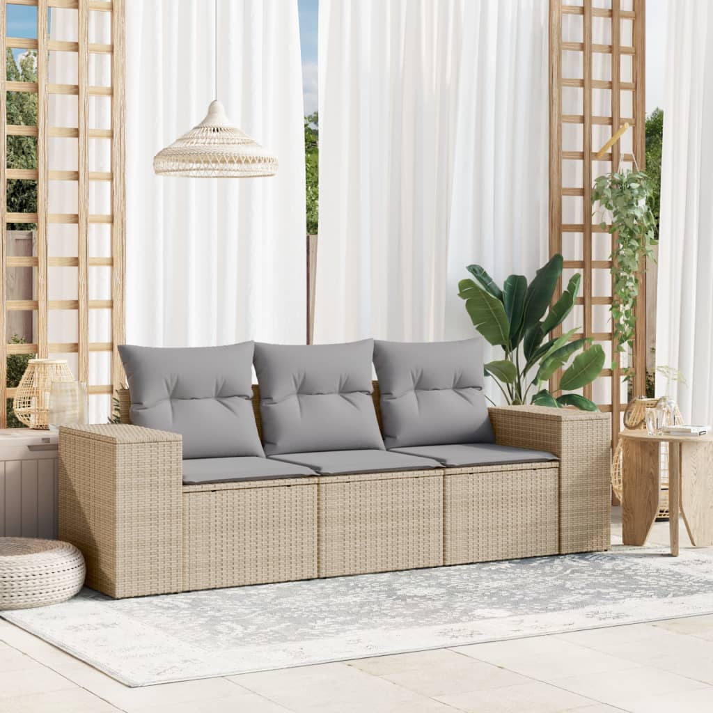 3-delige Loungeset met kussens poly rattan beige Tuinsets | Creëer jouw Trendy Thuis | Gratis bezorgd & Retour | Trendy.nl