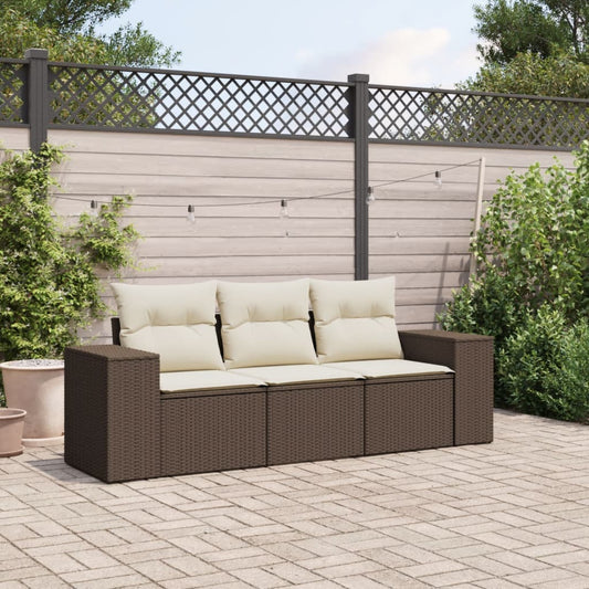 3-delige Loungeset met kussens poly rattan bruin