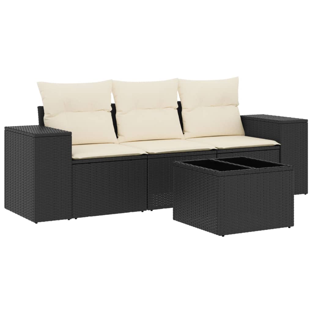 4-delige Loungeset met kussens poly rattan zwart Tuinsets | Creëer jouw Trendy Thuis | Gratis bezorgd & Retour | Trendy.nl