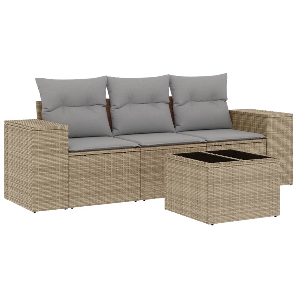 4-delige Loungeset met kussens poly rattan beige