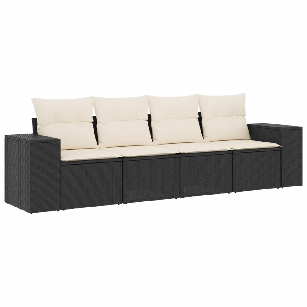 4-delige Loungeset met kussens poly rattan zwart Tuinsets | Creëer jouw Trendy Thuis | Gratis bezorgd & Retour | Trendy.nl