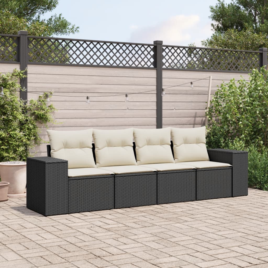 4-delige Loungeset met kussens poly rattan zwart Tuinsets | Creëer jouw Trendy Thuis | Gratis bezorgd & Retour | Trendy.nl