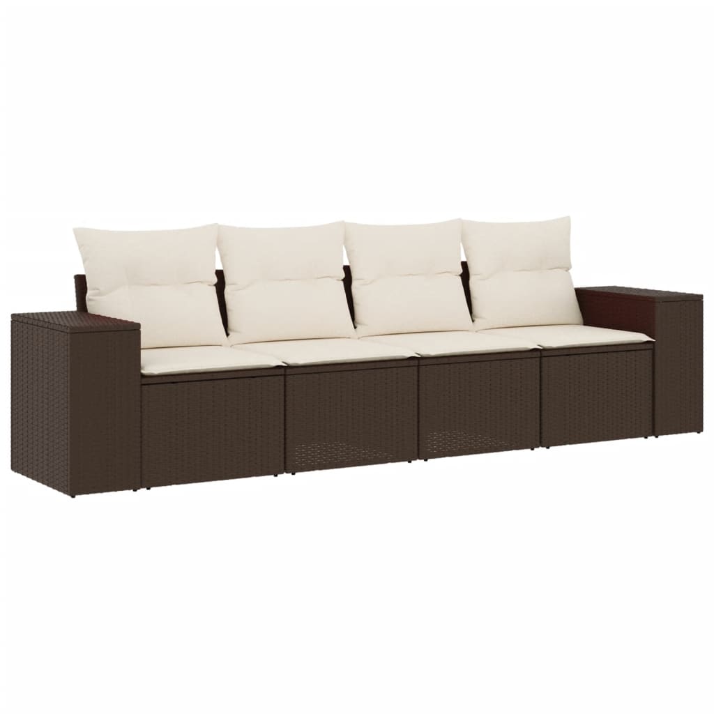 4-delige Loungeset met kussens poly rattan bruin