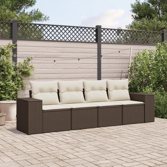 4-delige Loungeset met kussens poly rattan bruin