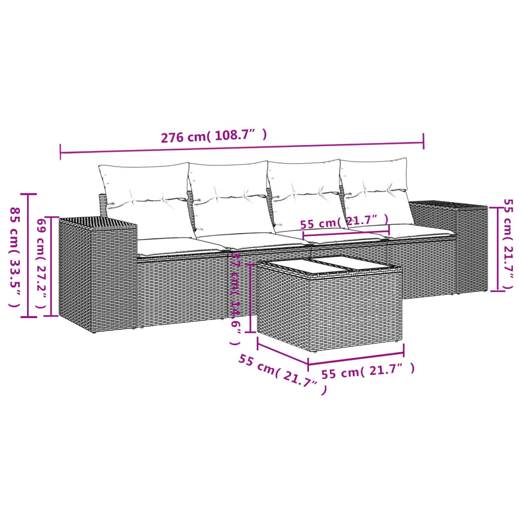 5-delige Loungeset met kussens poly rattan zwart Tuinsets | Creëer jouw Trendy Thuis | Gratis bezorgd & Retour | Trendy.nl