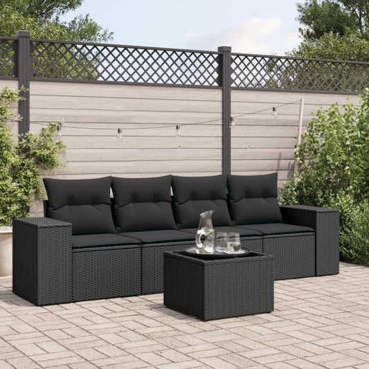 5-delige Loungeset met kussens poly rattan zwart Tuinsets | Creëer jouw Trendy Thuis | Gratis bezorgd & Retour | Trendy.nl