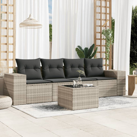 5-delige Loungeset met kussens poly rattan lichtgrijs Tuinsets | Creëer jouw Trendy Thuis | Gratis bezorgd & Retour | Trendy.nl