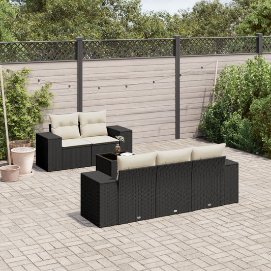 6-delige Loungeset met kussens poly rattan zwart Tuinsets | Creëer jouw Trendy Thuis | Gratis bezorgd & Retour | Trendy.nl