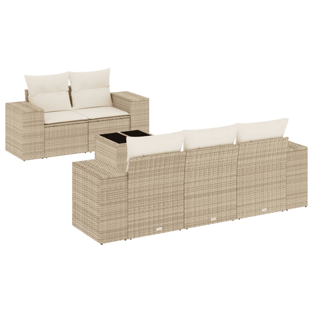 6-delige Loungeset met kussens poly rattan beige