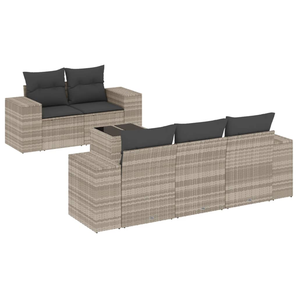 6-delige Loungeset met kussens poly rattan lichtgrijs Tuinsets | Creëer jouw Trendy Thuis | Gratis bezorgd & Retour | Trendy.nl