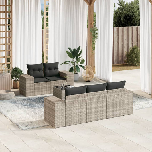 6-delige Loungeset met kussens poly rattan lichtgrijs Tuinsets | Creëer jouw Trendy Thuis | Gratis bezorgd & Retour | Trendy.nl