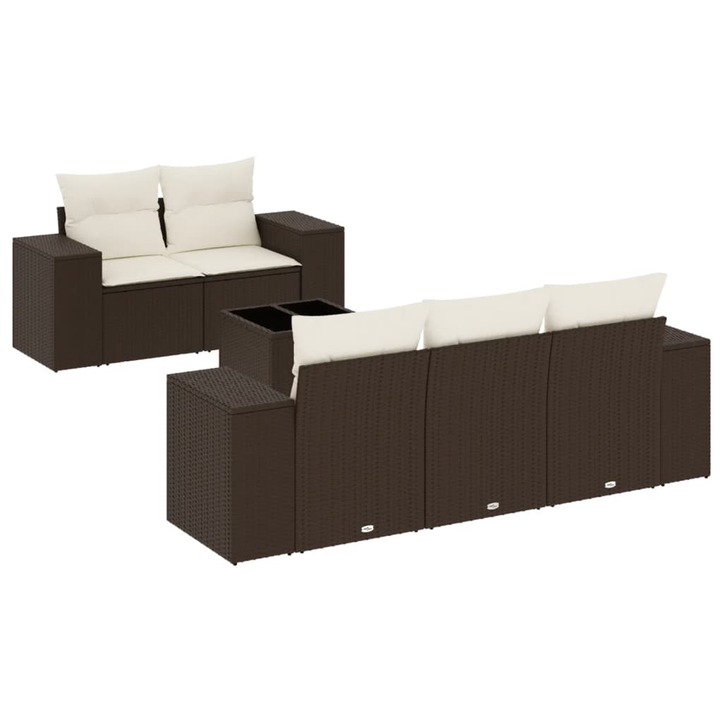 6-delige Loungeset met kussens poly rattan bruin