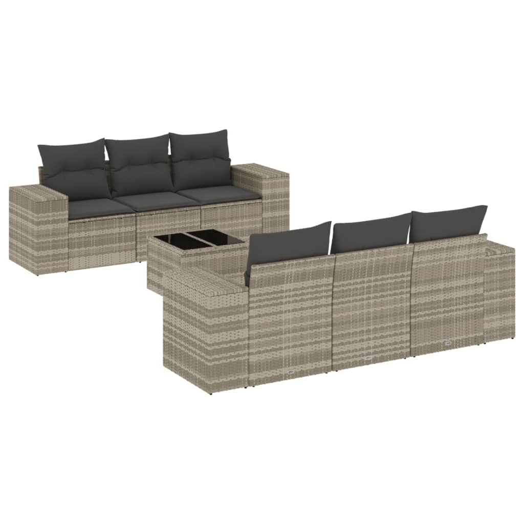 7-delige Loungeset met kussens poly rattan lichtgrijs Tuinsets | Creëer jouw Trendy Thuis | Gratis bezorgd & Retour | Trendy.nl