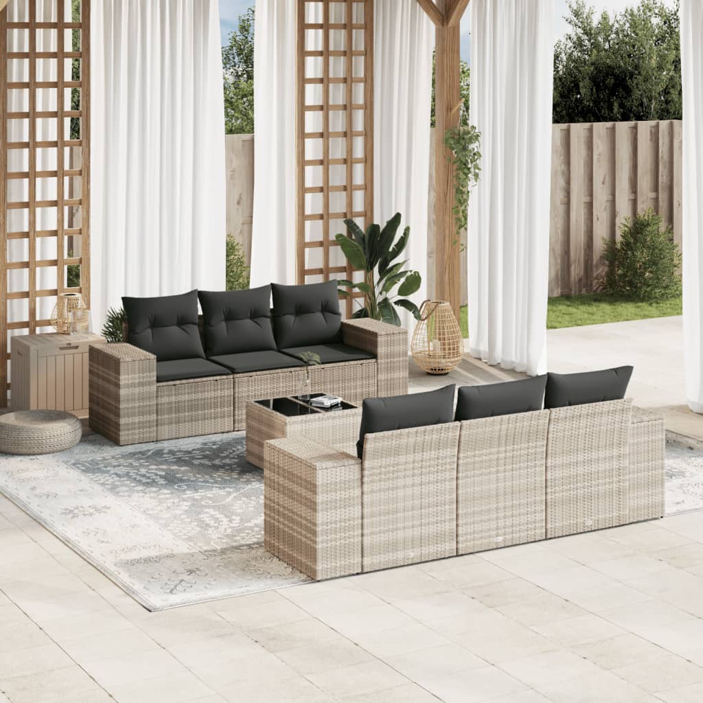 7-delige Loungeset met kussens poly rattan lichtgrijs Tuinsets | Creëer jouw Trendy Thuis | Gratis bezorgd & Retour | Trendy.nl