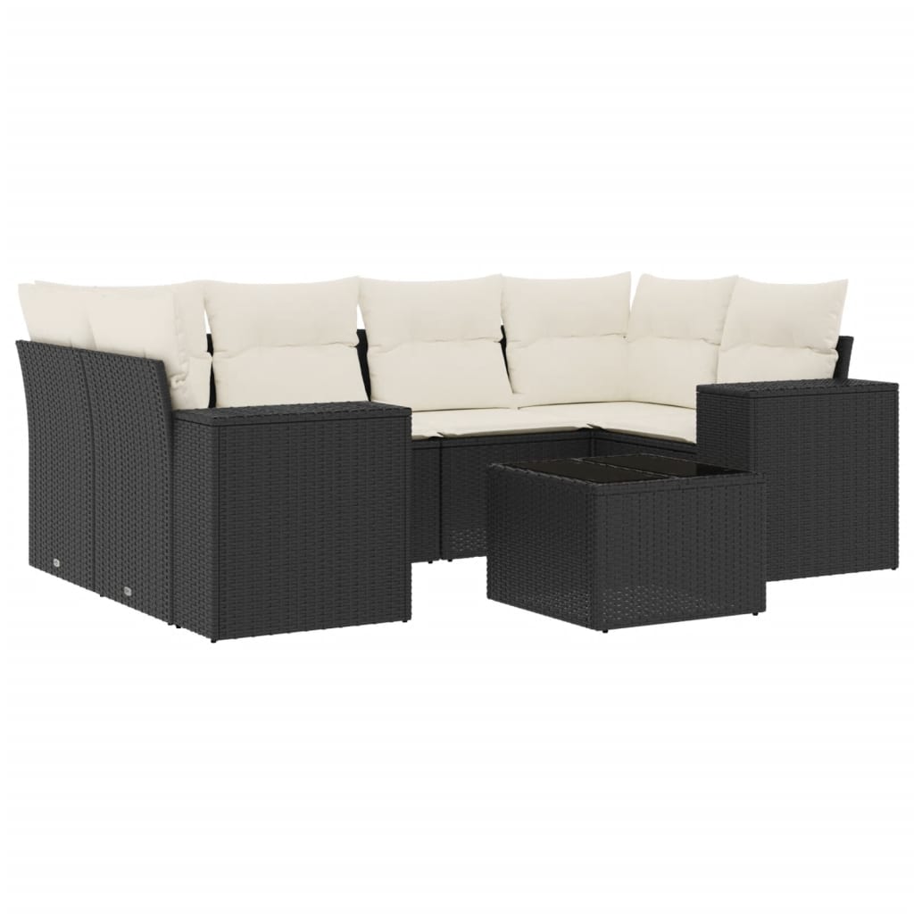 7-delige Loungeset met kussens poly rattan zwart Tuinsets | Creëer jouw Trendy Thuis | Gratis bezorgd & Retour | Trendy.nl